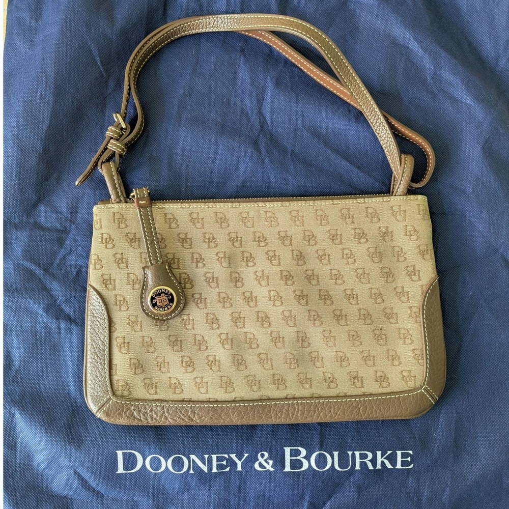 Dooney & Bourke Slim Zip Top Monogram Canvas Shoulder Small Bag Brown Bag Charm